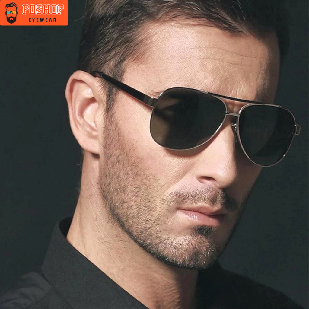 Kính mát nam cao cấp POSHOP  gọng kim loại thời trang Italia dễ đeo mắt  polaroid phân cực chống chói lóa M3