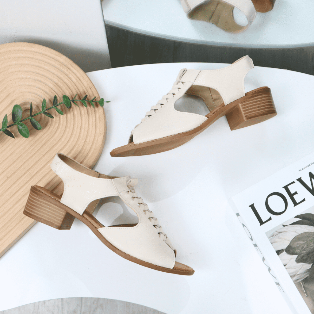 Giày sandal nữ rọ da thật khóa kéo cao 4cm 1073