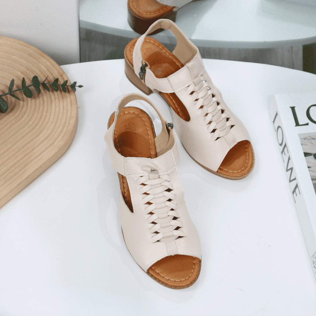 Giày sandal nữ rọ da thật khóa kéo cao 4cm 1073