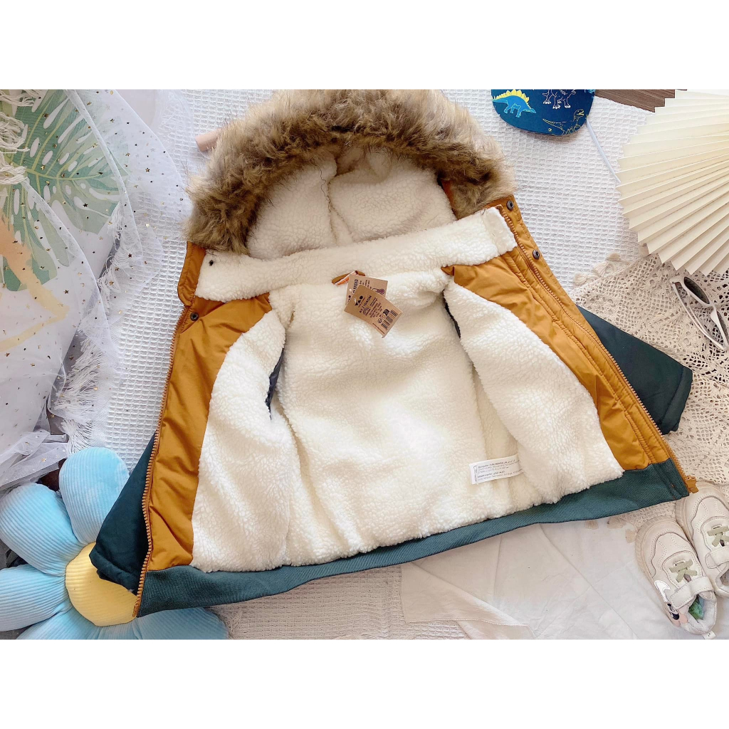 Áo khoác lót lông tape dư xịn mũ lông tháo rời