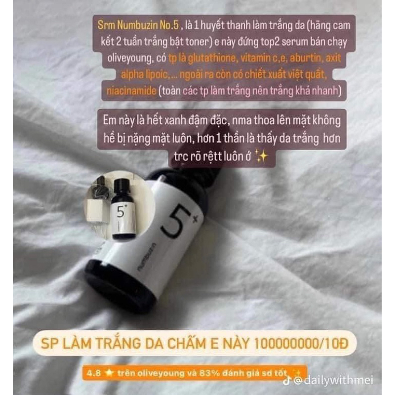 Tinh chất trắng da mờ thâm nám Numbuzin No.5 Vitamin Concentrated Serum 30ml