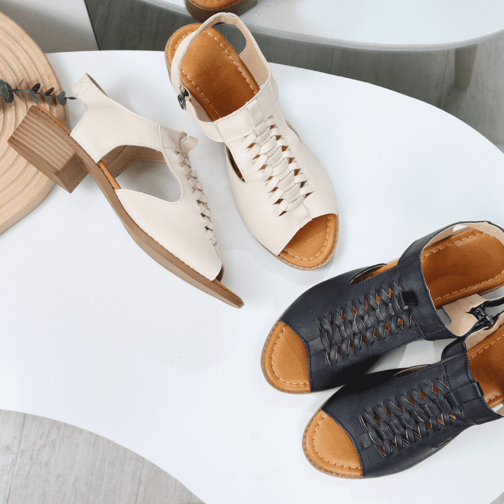 Giày sandal nữ rọ da thật khóa kéo cao 4cm 1073