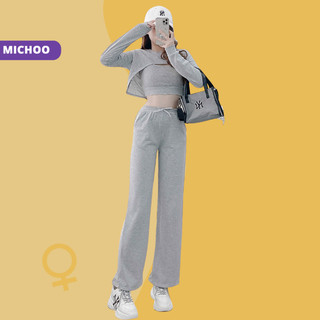 Quần Nỉ Dài Ống Suông Nữ MICHOO Nỉ Da Cá Trơn Cắt Gấu Lai Tưa