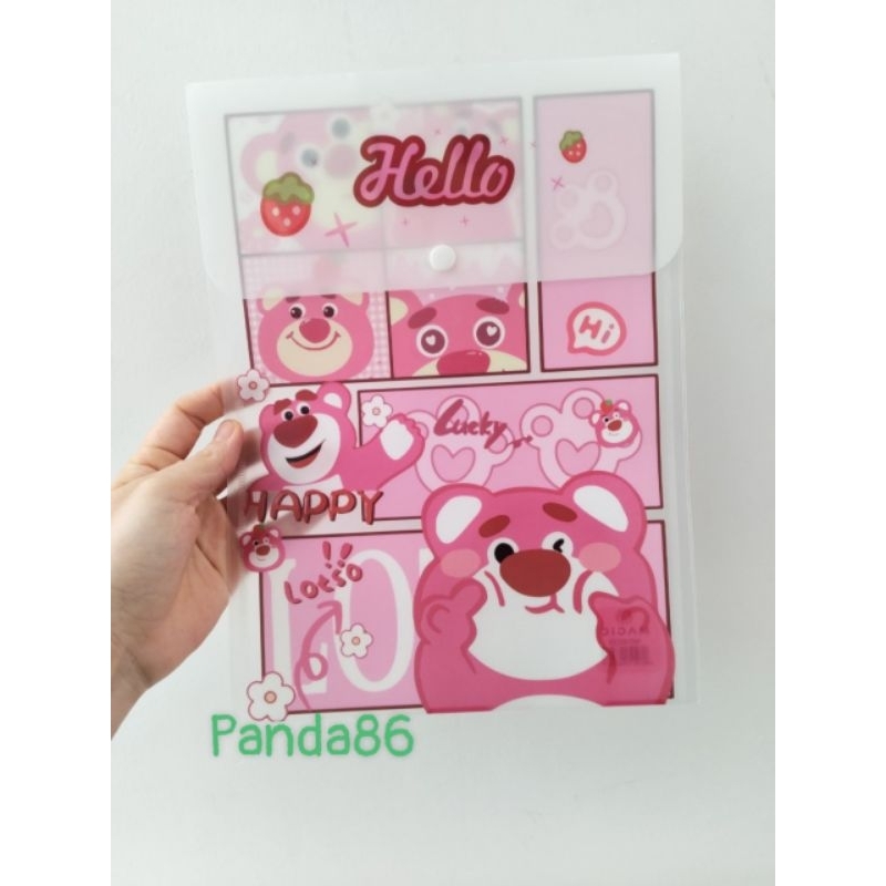 Bìa nút dọc đựng hồ sơ tài liệu Magic A4 hình gấu dâu hồng Lotso
