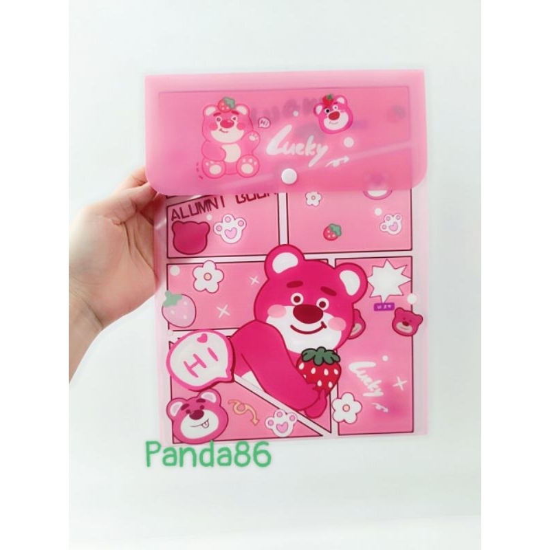 Bìa nút dọc đựng hồ sơ tài liệu Magic A4 hình gấu dâu hồng Lotso