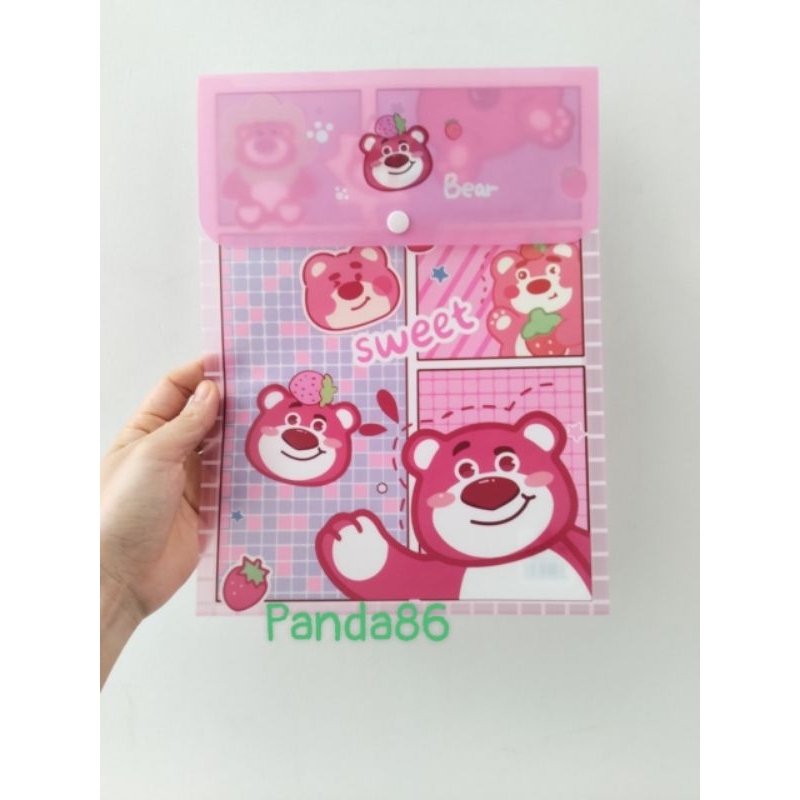 Bìa nút dọc đựng hồ sơ tài liệu Magic A4 hình gấu dâu hồng Lotso