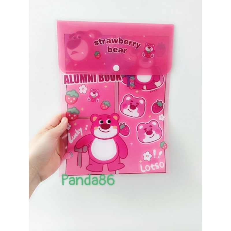Bìa nút dọc đựng hồ sơ tài liệu Magic A4 hình gấu dâu hồng Lotso