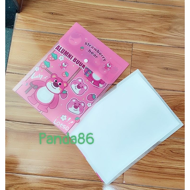 Bìa nút dọc đựng hồ sơ tài liệu Magic A4 hình gấu dâu hồng Lotso