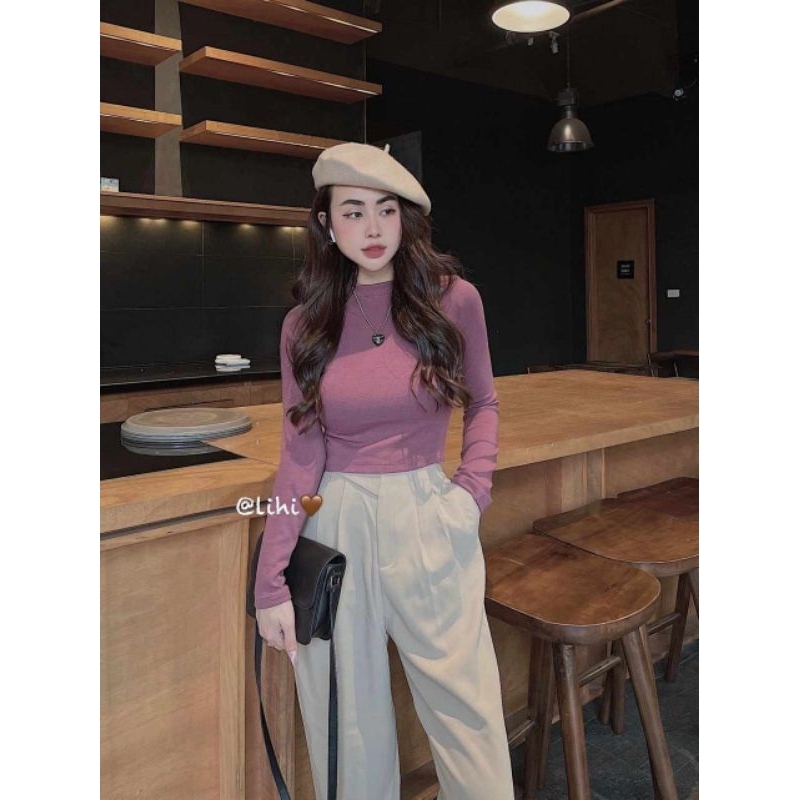 Áo thun trơn dài tay croptop hàng QC