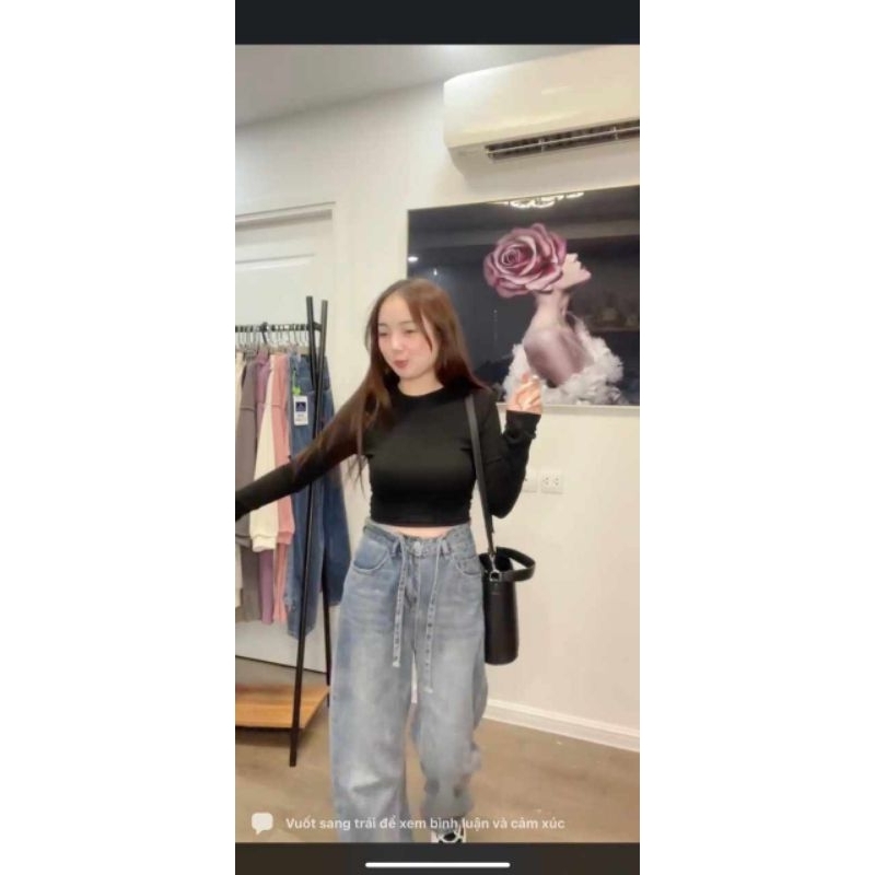 Áo thun trơn dài tay croptop hàng QC