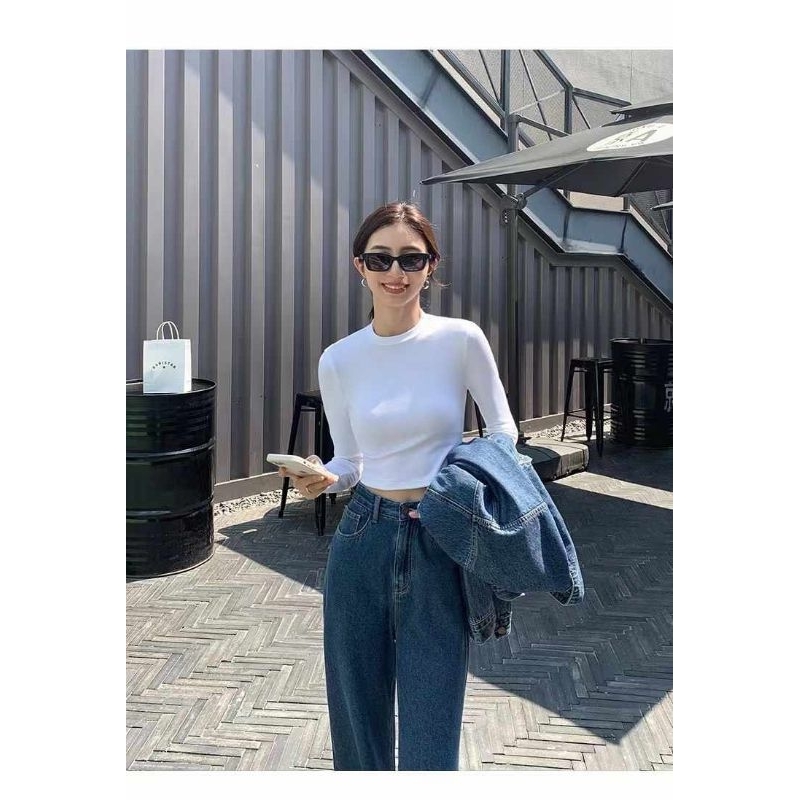 Áo thun trơn dài tay croptop hàng QC