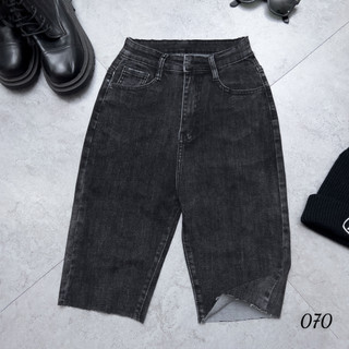 Quần Jean Nữ Ngố Cạp Cao Co Giãn Trơn Basic Đen Xanh