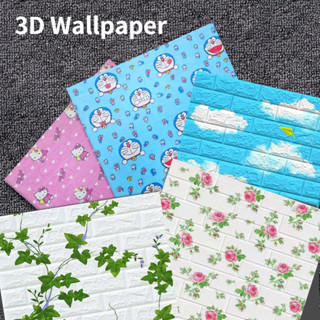 Xốp dán tường hoạt hình 3d trẻ em loại 1 - Hello Kitty - Doremon - Hoạt Hình - Vân Gạch Cổ Có sẵn keo, chống nóng