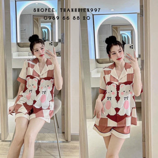 ❤️Hàng QC❤️Pijama cộc đùi gấu xanh McQ_Thanhhien997_lụa satin cao cấp, Form to thoải mái 1013.