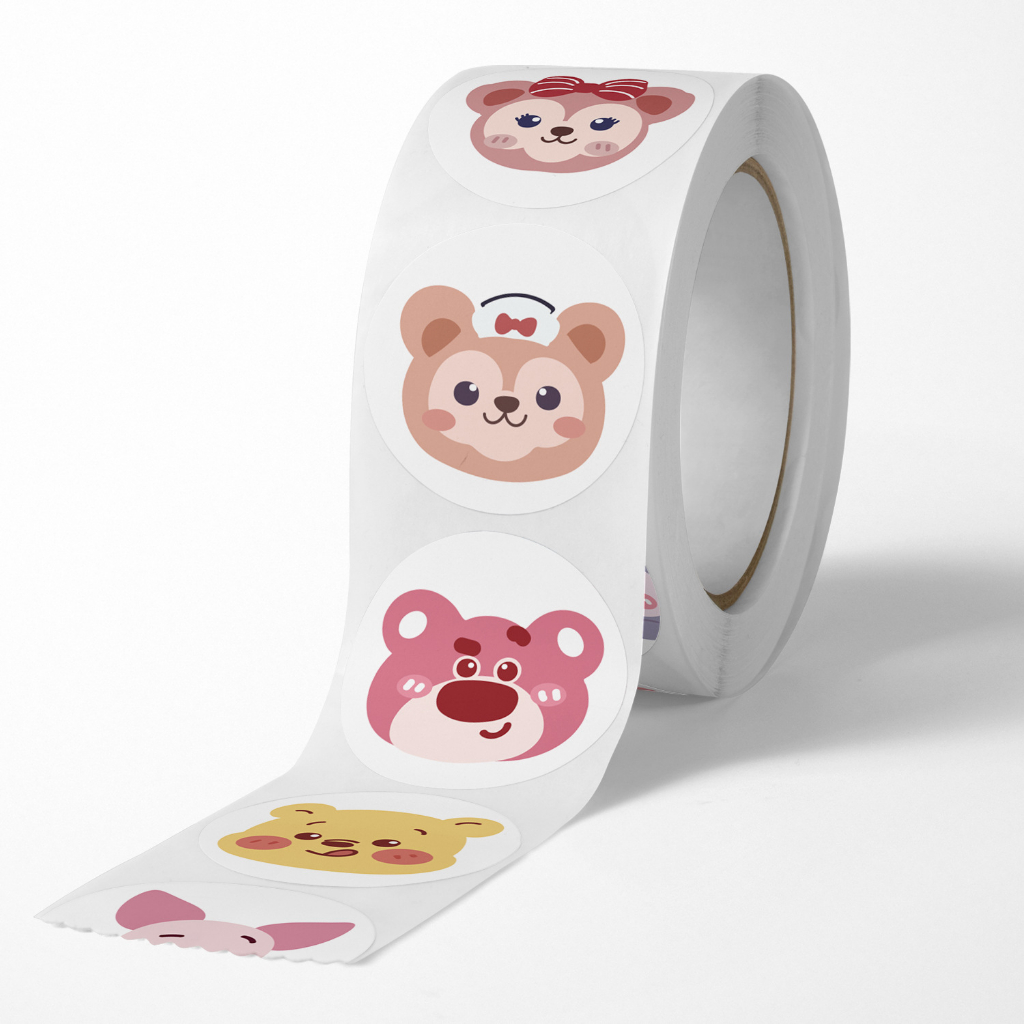 Cuộn 500 sticker các nhân vật Disney, nhãn dán cảm ơn, niêm phong, tem tròn tiết dễ thương đáng yêu