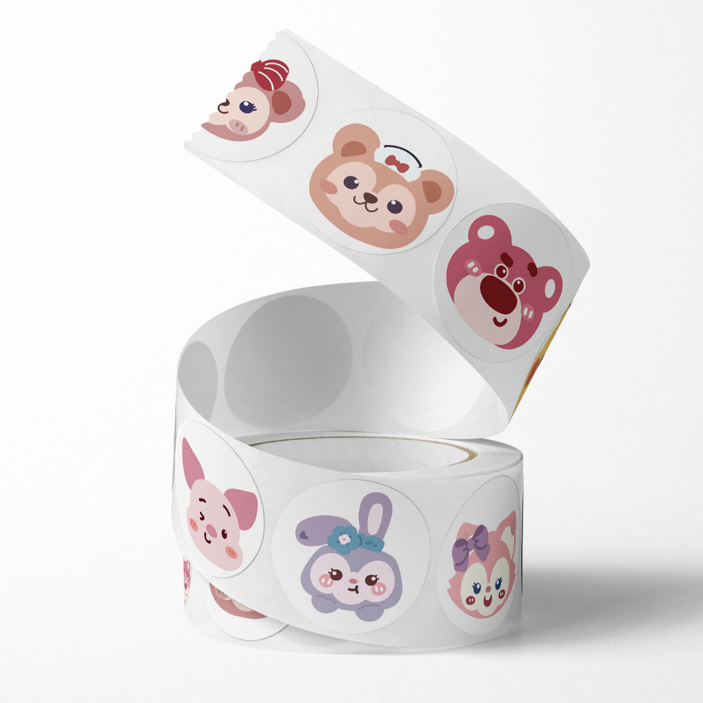 Cuộn 500 sticker các nhân vật Disney, nhãn dán cảm ơn, niêm phong, tem tròn tiết dễ thương đáng yêu