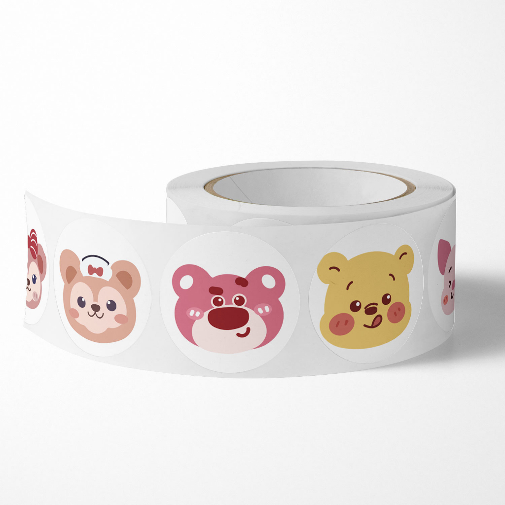 Cuộn 500 sticker các nhân vật Disney, nhãn dán cảm ơn, niêm phong, tem tròn tiết dễ thương đáng yêu