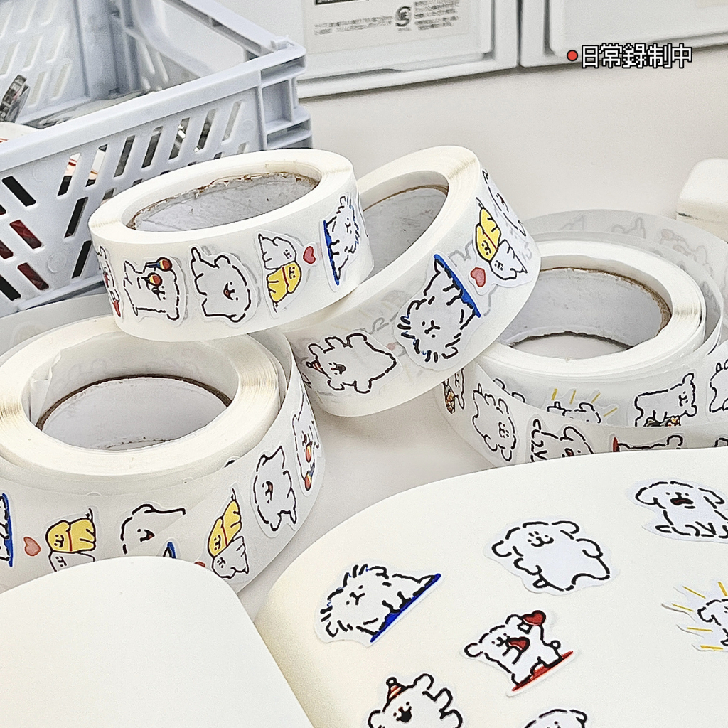Cuộn 500 sticker chú chó trắng, nhãn dán cảm ơn, niêm phong, tem tròn tiết dễ thương đáng yêu