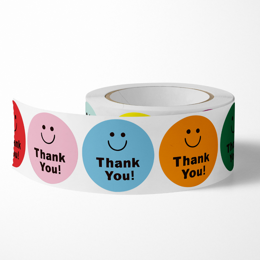 Cuộn 500 sticker mặt cười, nhãn dán cảm ơn, niêm phong, tem tròn tiết dễ thương đáng yêu
