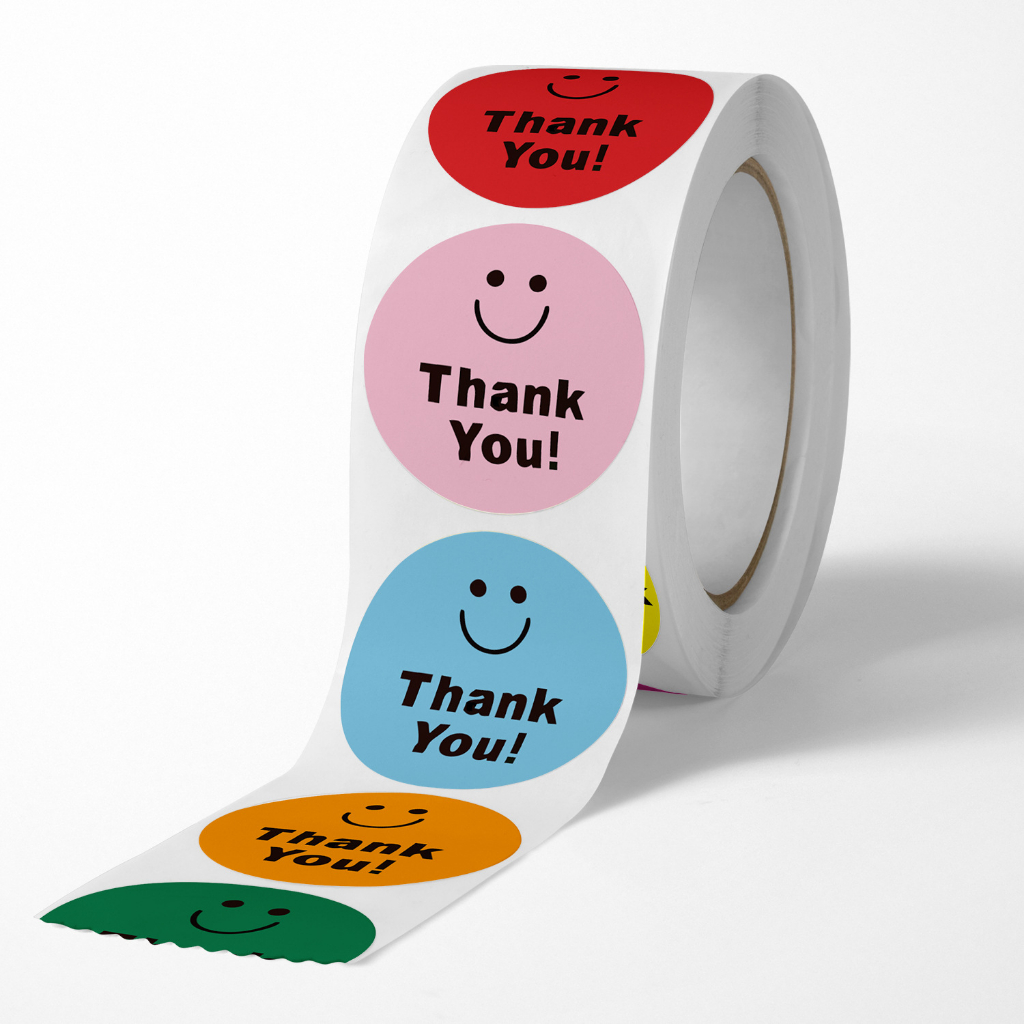 Cuộn 500 sticker mặt cười, nhãn dán cảm ơn, niêm phong, tem tròn tiết dễ thương đáng yêu