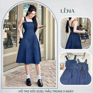 Váy yếm jean denim dáng dài - Đầm jean midi phong cách trẻ trung năng động LENA  D3035