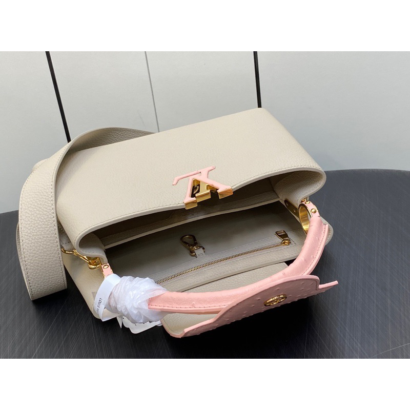 Louis Vuitton Capucines Bag Like Au Nhập Khẩu Da Taurillon Xám và Da Đà Điểu Hồng Nguyên Chiếc Phần Cứng Mạ Vàng