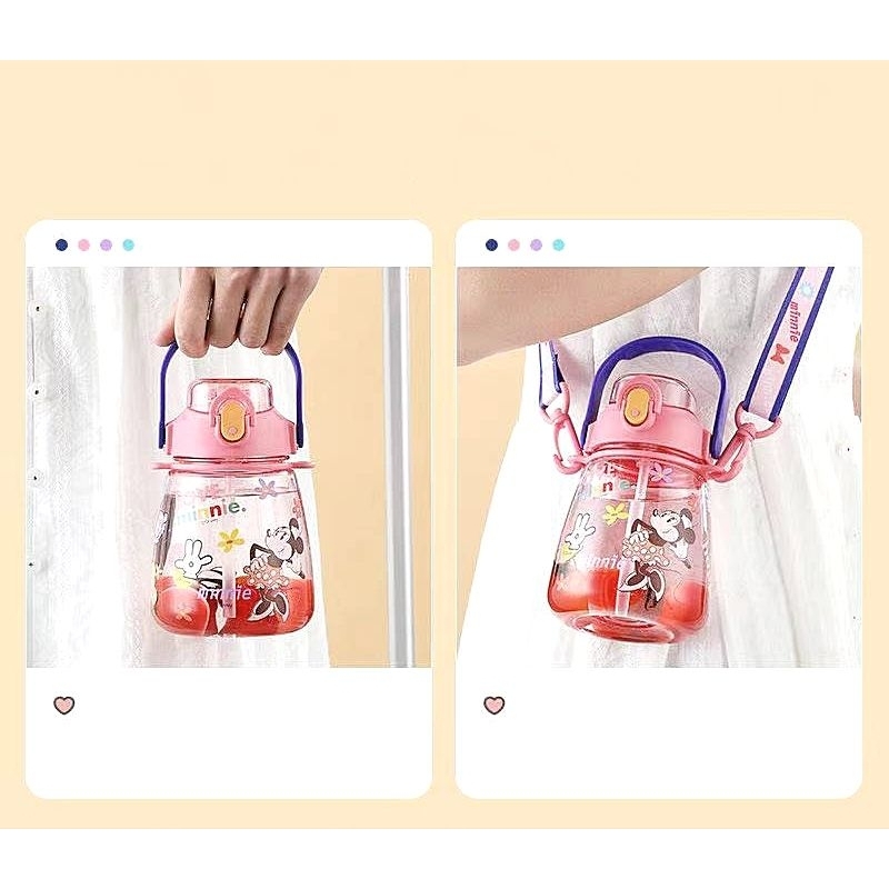 Bình nước hãng Disney nhỏ nhắn. Bé tự tay dán trang trí sticker, Có ống hút ,tay xách ,dây đeo