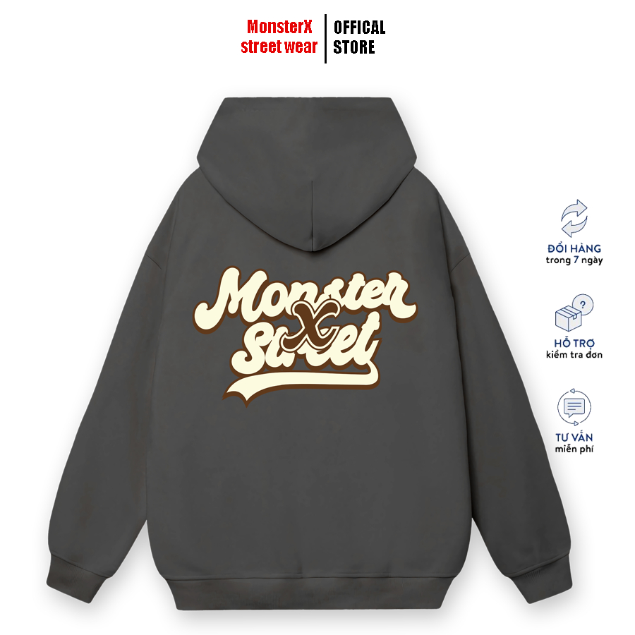Áo hoodie nỉ bông Monster X Street Bowling M nam nữ form rộng thu đông Local Brand