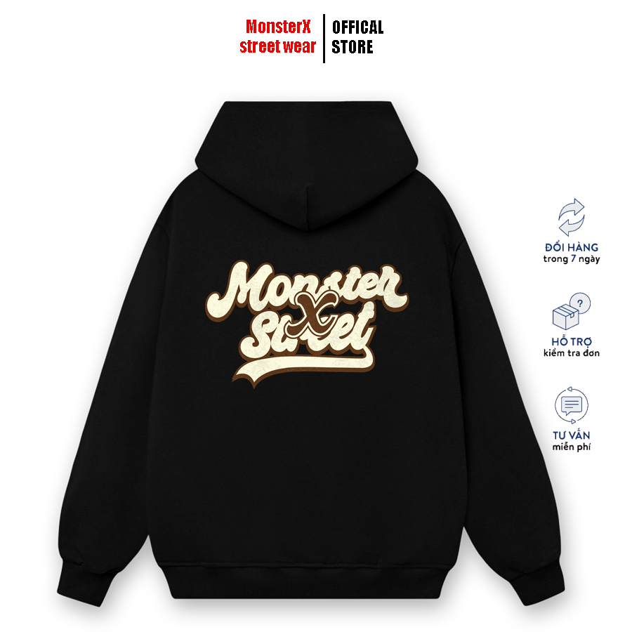 Áo hoodie nỉ bông Monster X Street Bowling M nam nữ form rộng thu đông Local Brand