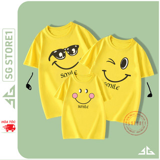 Áo gia đình đồng phục màu vàng thun cotton dày dặn đủ size bé trai gái mẫu GD299VD2 | SGSTORE1