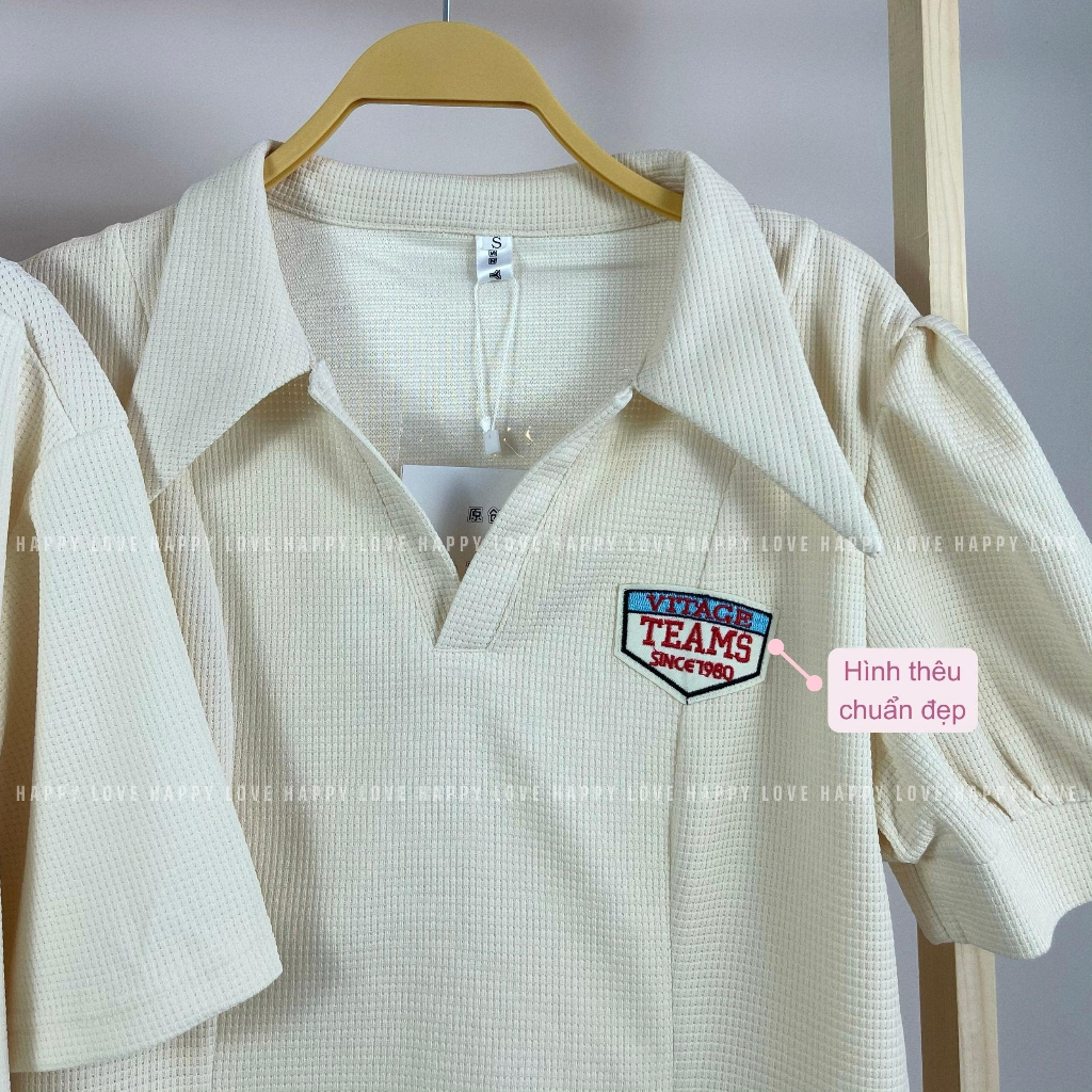 Đồ couple áo nam đầm nữ Polo mùa hè màu be kem thêu logo chất cotton thoáng mát thời trang cặp đôi HAPPYLOVE H019