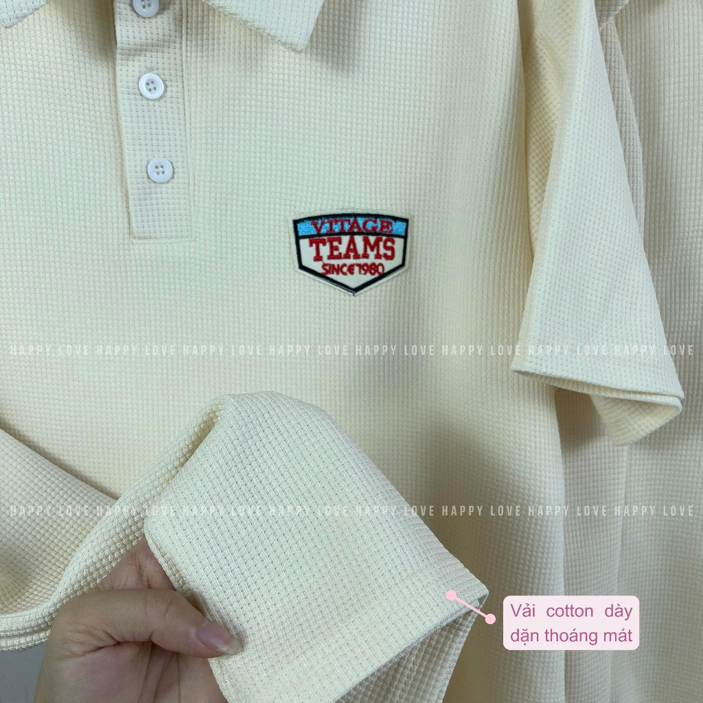 Đồ couple áo nam đầm nữ Polo mùa hè màu be kem thêu logo chất cotton thoáng mát thời trang cặp đôi HAPPYLOVE H019