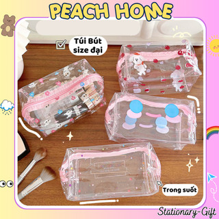 Túi Đựng Bút SIZE ĐẠI Trong Suốt In Họa Tiết Cute Chồng Nước Hộp Túi Bóp Chứa Mĩ Phẩm Phụ Kiện Peach Home Giá Rẻ 1k