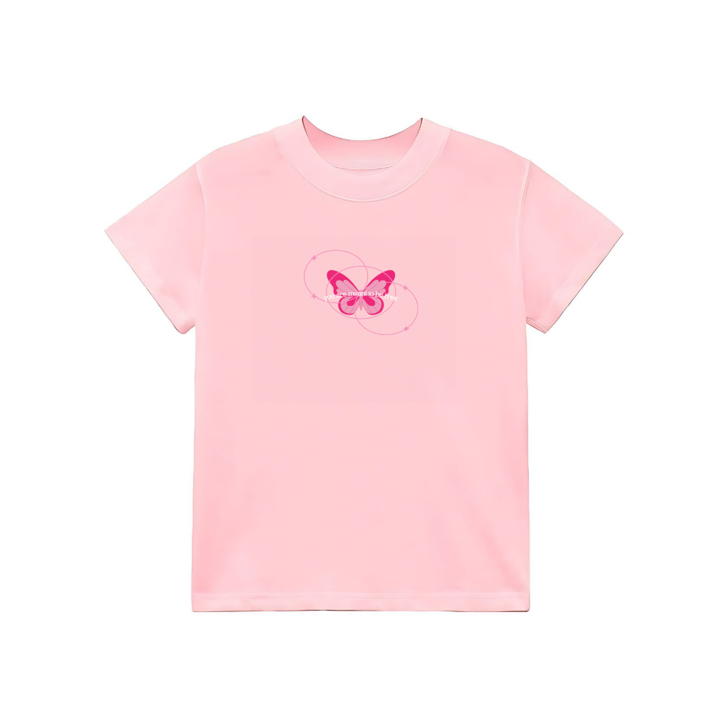 Áo Thun Form Fit Mẫu Bướm Hồng. Áo Baby Tee Chất Cotton Co Giãn