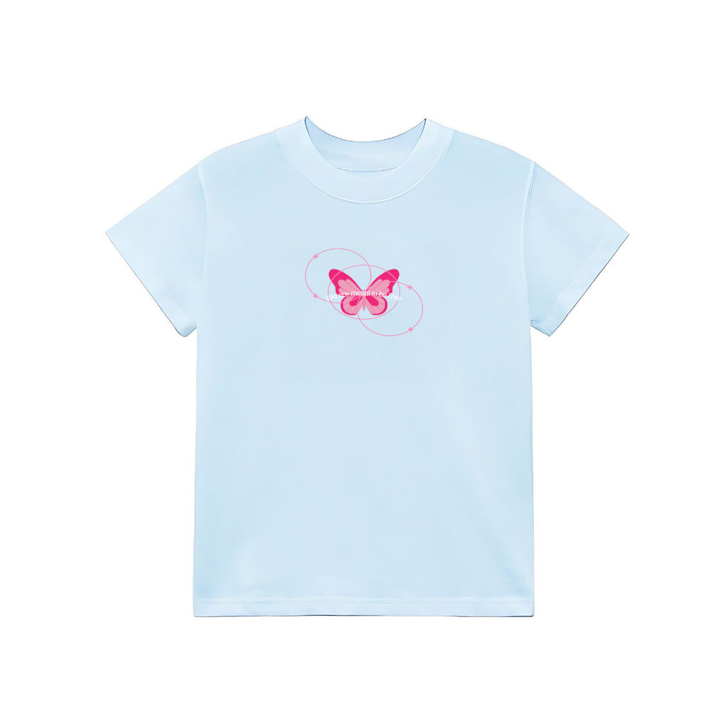 Áo Thun Form Fit Mẫu Bướm Hồng. Áo Baby Tee Chất Cotton Co Giãn