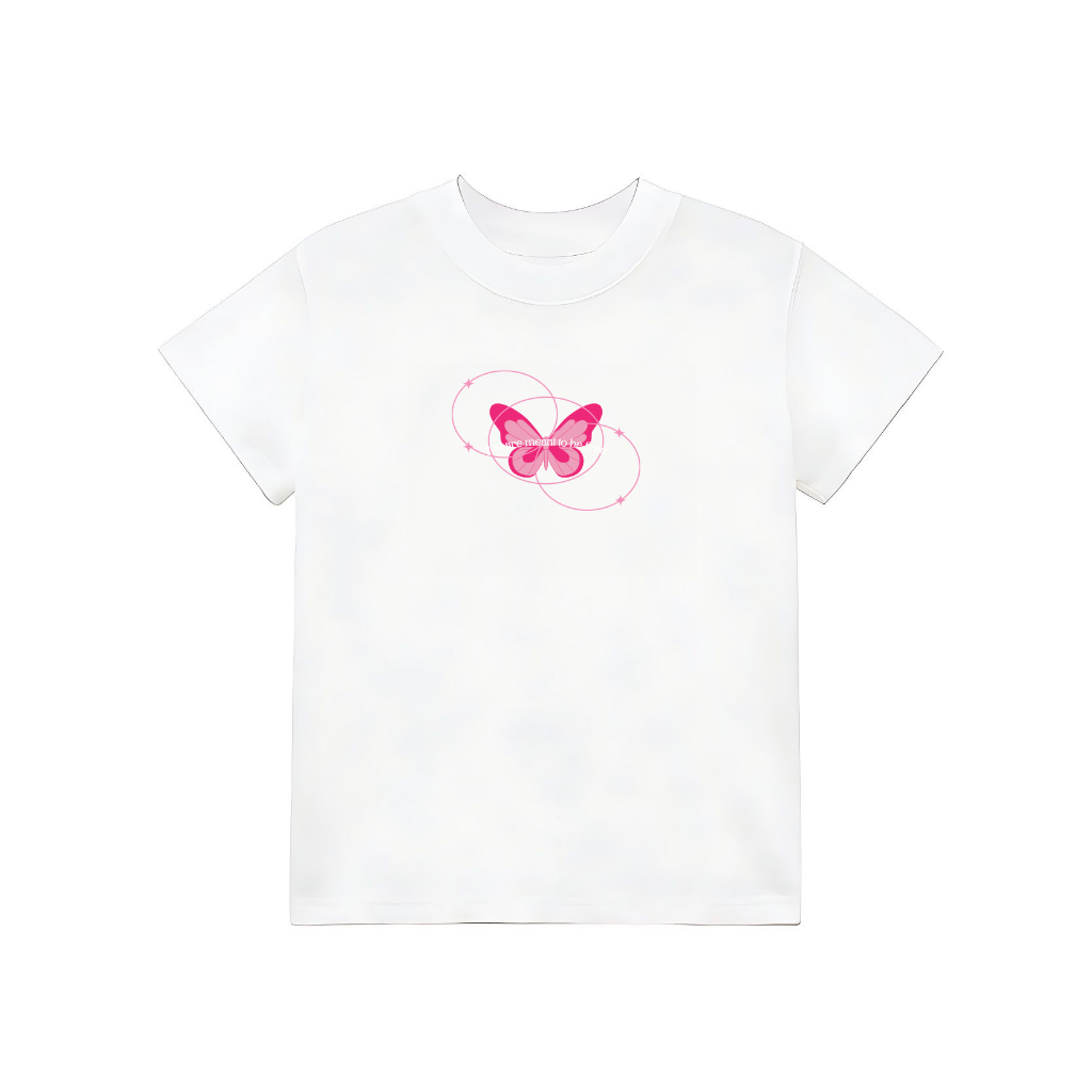 Áo Thun Form Fit Mẫu Bướm Hồng. Áo Baby Tee Chất Cotton Co Giãn