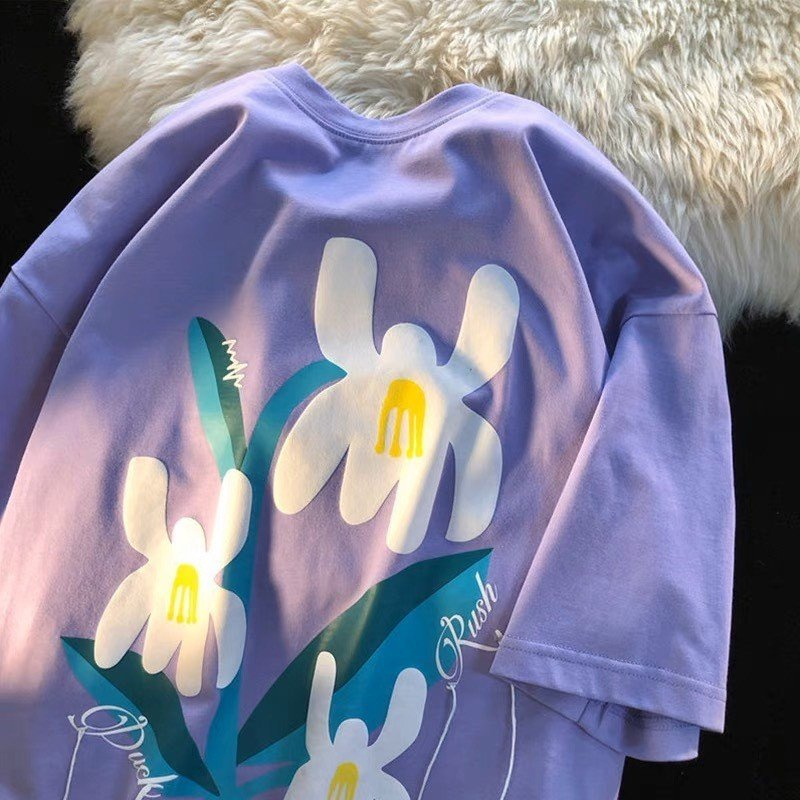 Áo Thun Tay Lỡ Nữ Nam CRUSH DUCK Unisex Áo Phông Form Rộng Màu Tím Màu Trắng Màu Đen Vải Cotton Mềm Mịn Thoáng Mát