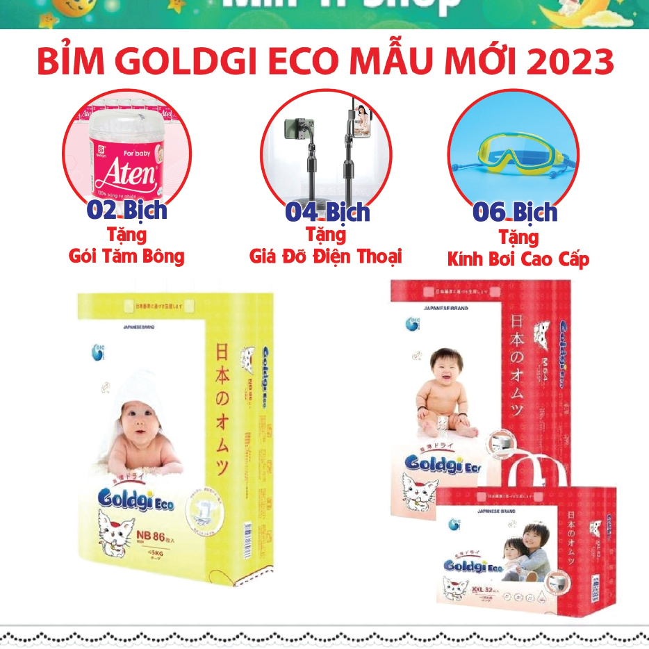 Tã bỉm GOLDGI ECO mới 2023 Nhật Bản đủ size NB86 S76 M66 L56 M54 L48 XL44