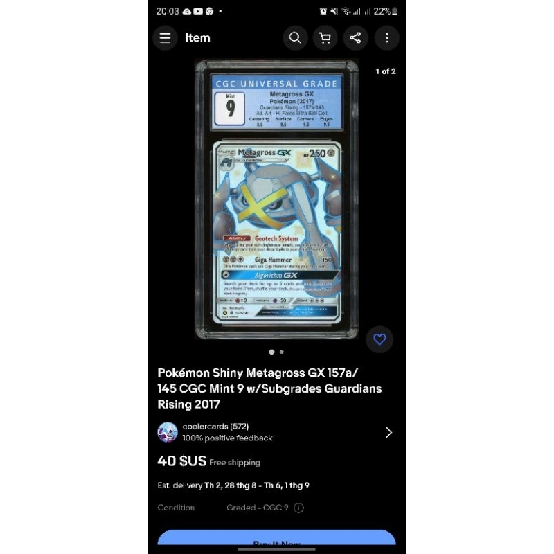 Lá bài Pokemon TCG Metagross Shiny GX