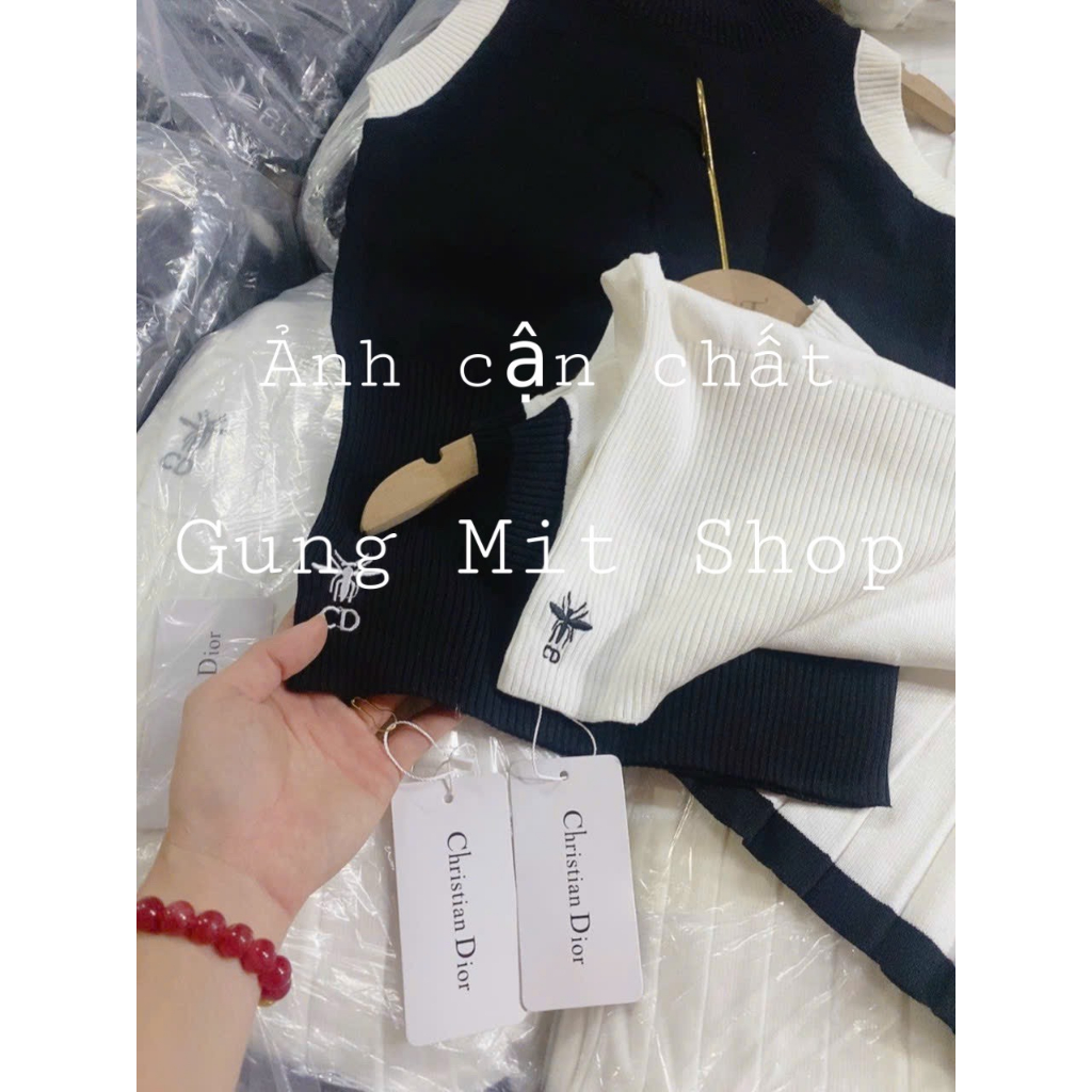 Set thêu ong ba lỗ chất liệu len co giãn siêu hot hàng QC <58kg mặc siêu đẹp, lên form đỉnh