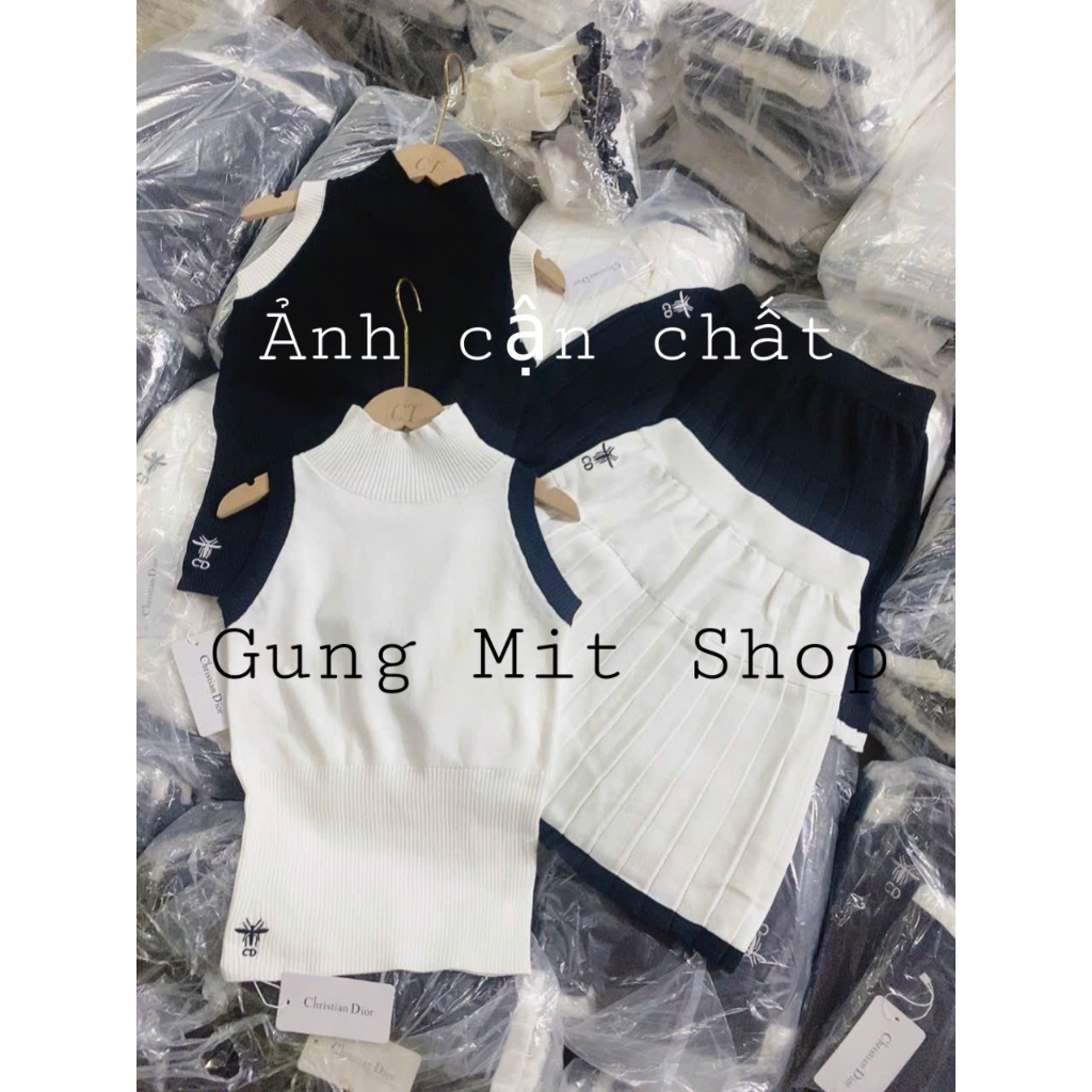 Set thêu ong ba lỗ chất liệu len co giãn siêu hot hàng QC <58kg mặc siêu đẹp, lên form đỉnh