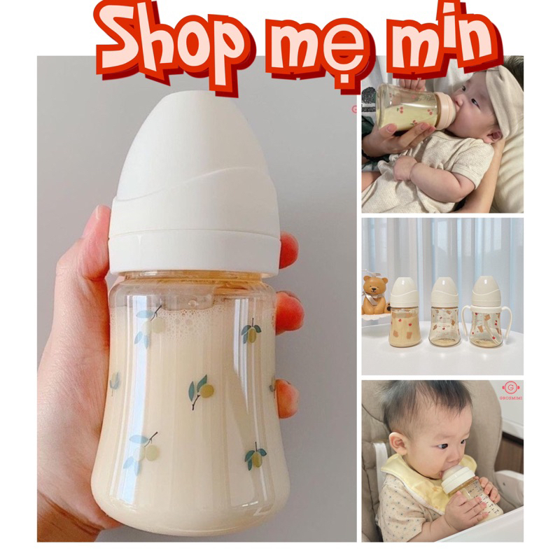[FULLBOX] Bình sữa cho bé sơ sinh Hàn Quốc chống sặc Grosmimi Gấu/ Cherry/ Olive size 200ml - 300ml Hàn Quốc chính hãng