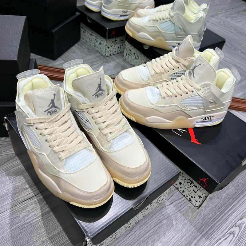 Giầy thể thao Sneaker  Air Jordan 4 Retro Off-White Sail Hàng Cao Cấp GIÀY JD4 kem off white cao cấp nam nữ