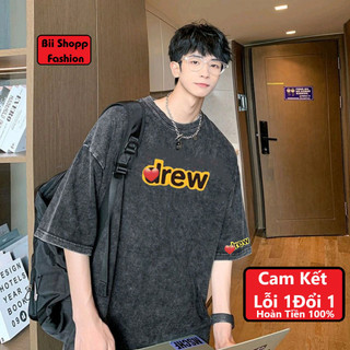 Áo thun xám loang đen Chữ Vàng / Áo Phông Chữ Vàng wash 100% cotton basic form rộng - tay lỡ, unisex