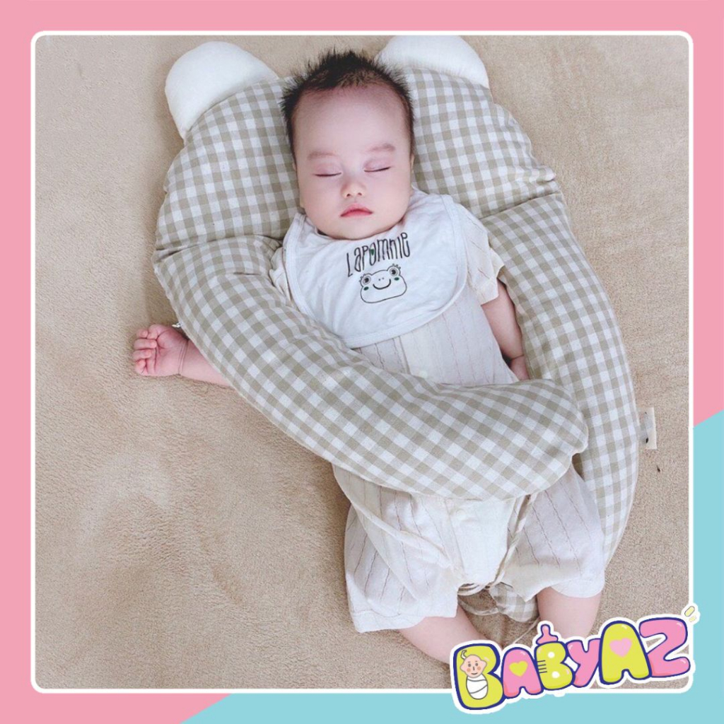 Gối chữ u cho bé, gối ôm ngủ chống méo đầu giật mình, chặn bông cho bé sơ sinh