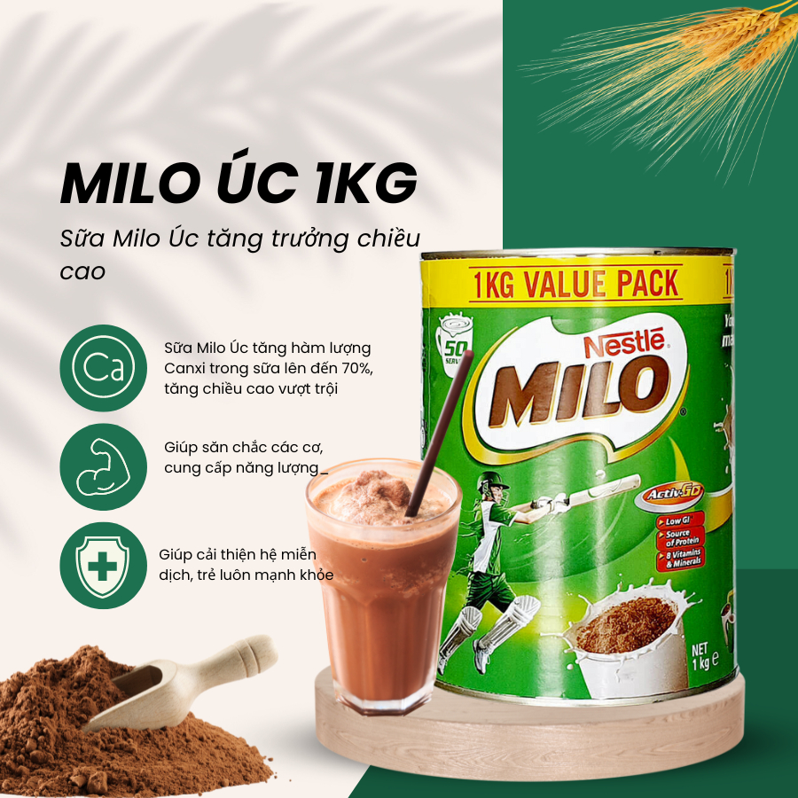 Sữa Milo Úc bổ sung canxi giúp phát triển chiều cao vượt trội