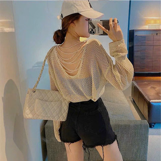  Áo len lưới nữ hở lưng dây ngọc hot hit 
