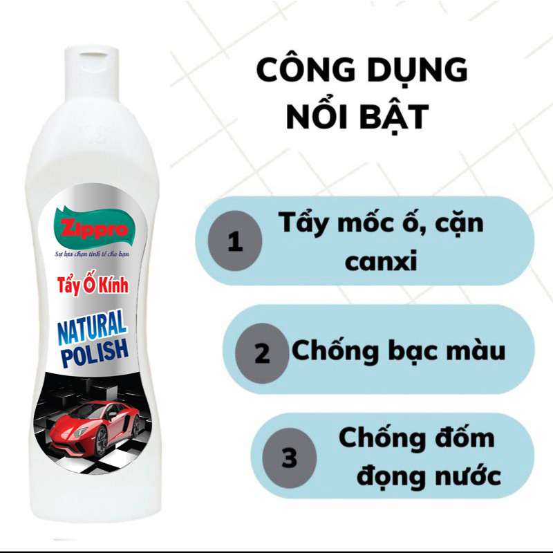 Tẩy ố kính ô tô ZIPPRO ,tẩy cặn canxi, ố mốc trên gương , kính xe ô tô