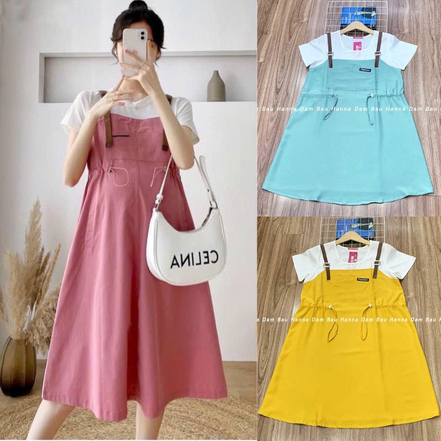 đầm bầu dài qua gối có túi bên sườn vải mềm mát thấm mồ hôi tốt