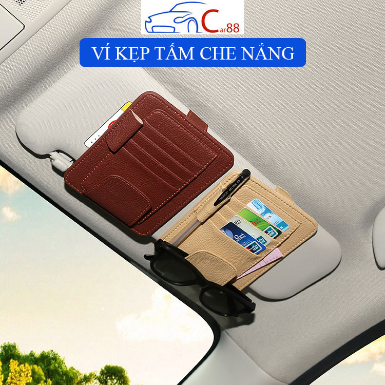 (124) Ví Kẹp Tấm Che Nắng Đựng Đăng Kiểm Để Giấy Tờ Treo Kính Trên Ô Tô Da Cao Cấp
